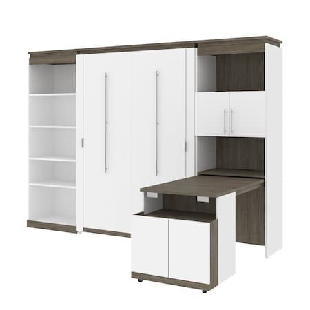 Bestar Orion 118W Full Murphy Bed with Shelving and Fold-Out Desk (119W), White & Walnut Grey 116866-000017